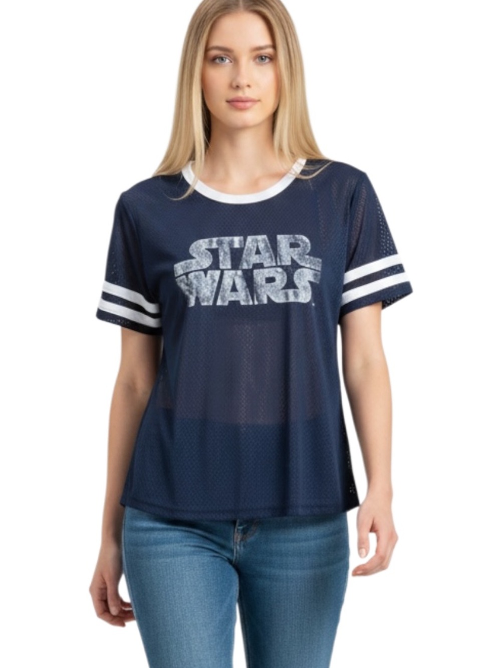 Star Wars Women's Navy Short Sleeve Mesh Tee with White Trim